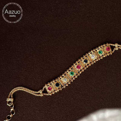 Aazuo Original Design 18K Yellow Gold Natrual Sapphire Real Diamonds Line Bracelet for Woman Upscale Trendy Engagement Party - The Sparkling Squirrels & Co. 