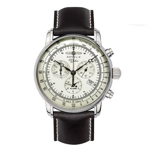 Men's multifunctional luminous watch with quartz movement, black genuine leather strap, and stainless steel case