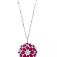 EFFY® flower-inspired pendant necklace with rubies and diamonds set in 14K white gold on an 18-inch cable chain
