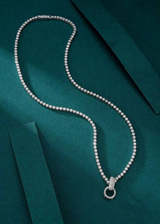 FIY24 Diamonds 4.298Ct Nature White Diamonds Necklace Solid 18K White Gold for Women Fine Holidays' Presents