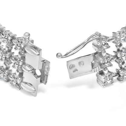 18K White Gold 7 1/2 Cttw Diamond 3 Row Floral Link Bracelet (G-H Color, VS1-VS2 Clarity) - 7 " Inches-1
