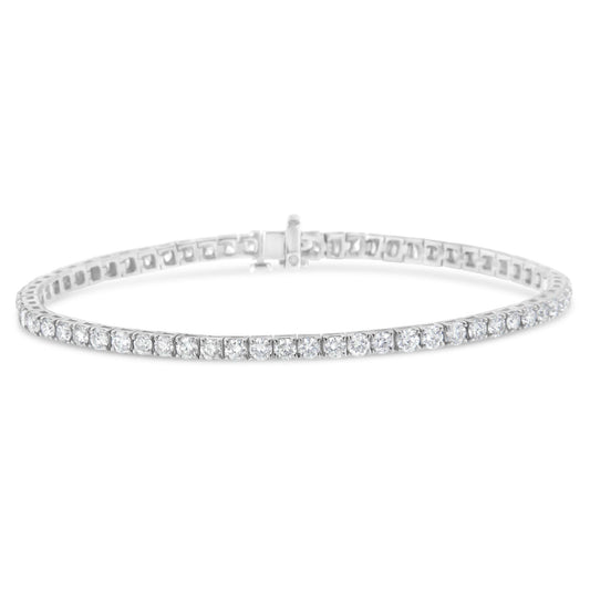IGI certified diamond 14K white gold 7-inch tennis bracelet with round cut diamonds in four prong settings
