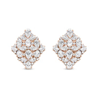 18K rose gold floral cluster earrings with pear and round diamonds totaling 8 1/3 cttw, F-G color, VS1-VS2 clarity, omega clip-on backs