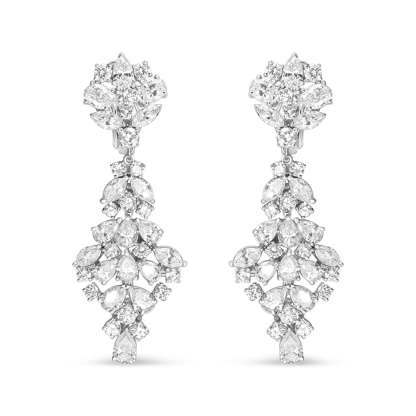 18K White Gold 9 1/2 Cttw Diamond Cluster Drop Dangle Clip-On Earrings (F-G Color, VS1-VS2 Clarity)-1