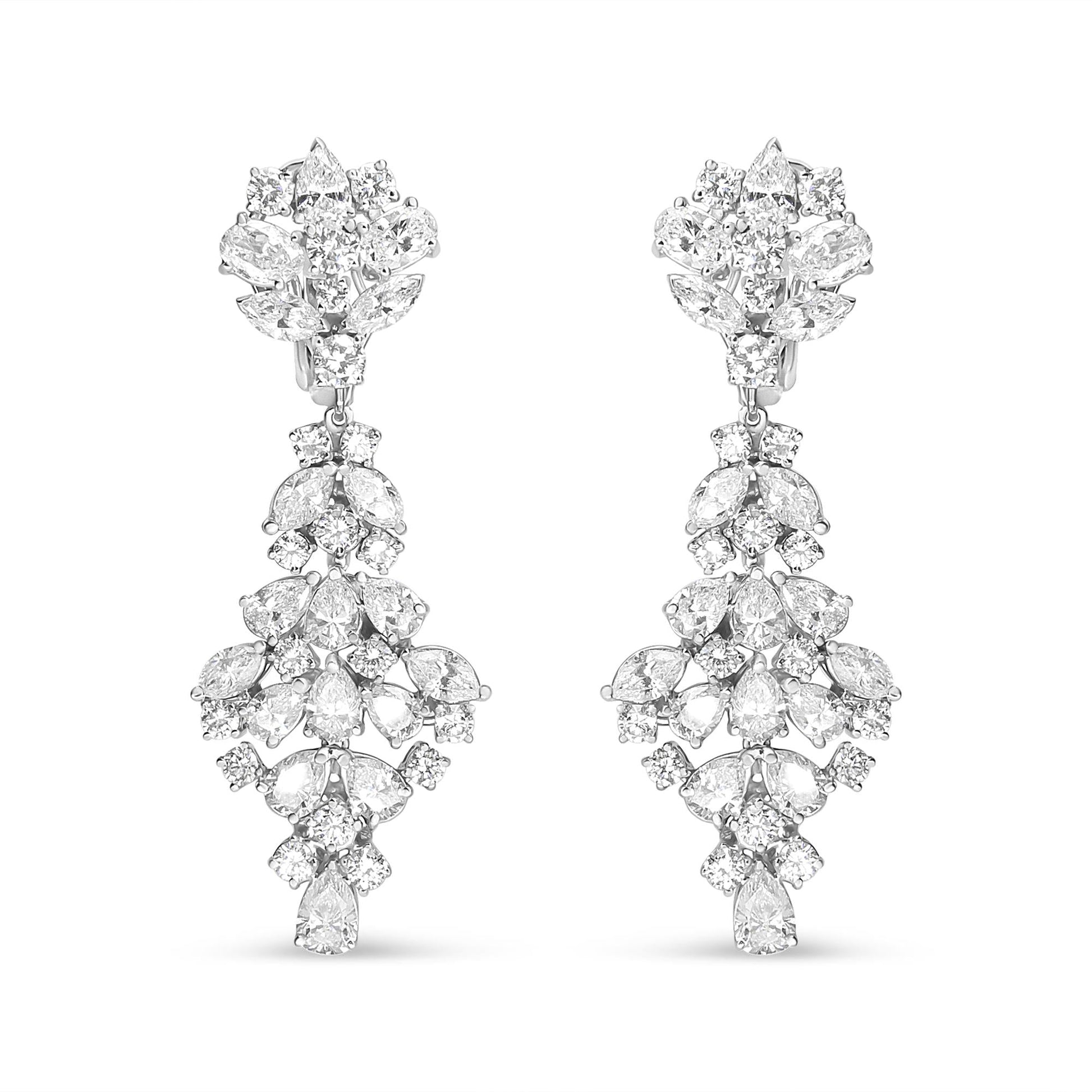 18K White Gold 9 1/2 Cttw Diamond Cluster Drop Dangle Clip-On Earrings (F-G Color, VS1-VS2 Clarity)-1