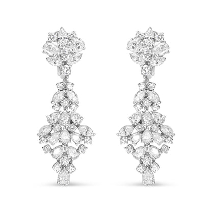 18K White Gold 9 1/2 Cttw Diamond Cluster Drop Dangle Clip-On Earrings (F-G Color, VS1-VS2 Clarity)-1