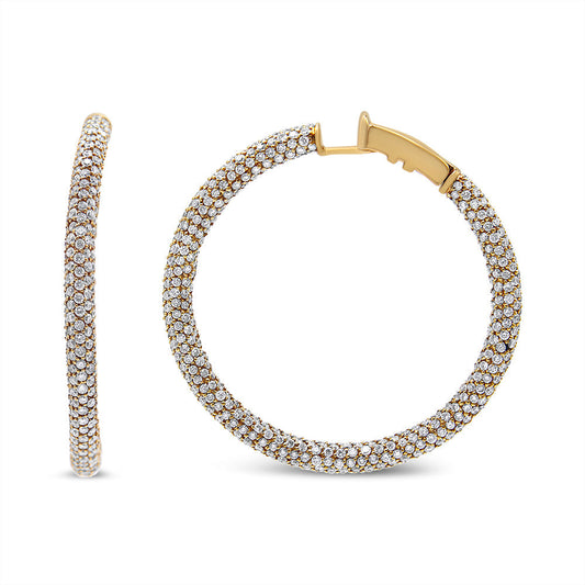 18K rose gold oval hoop earrings pave set with 6.90 carat diamonds all around