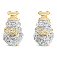 18K two-toned gold three-tier domed button earrings with 5 carats of round diamonds and omega back closure