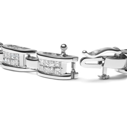 14K White Gold 3.0 Cttw Invisible Set Princess Cut Diamond Link and Buckle 7.25" Tennis Bracelet (I-J Color, I1-I2 Clari - The Sparkling Squirrels & Co. 