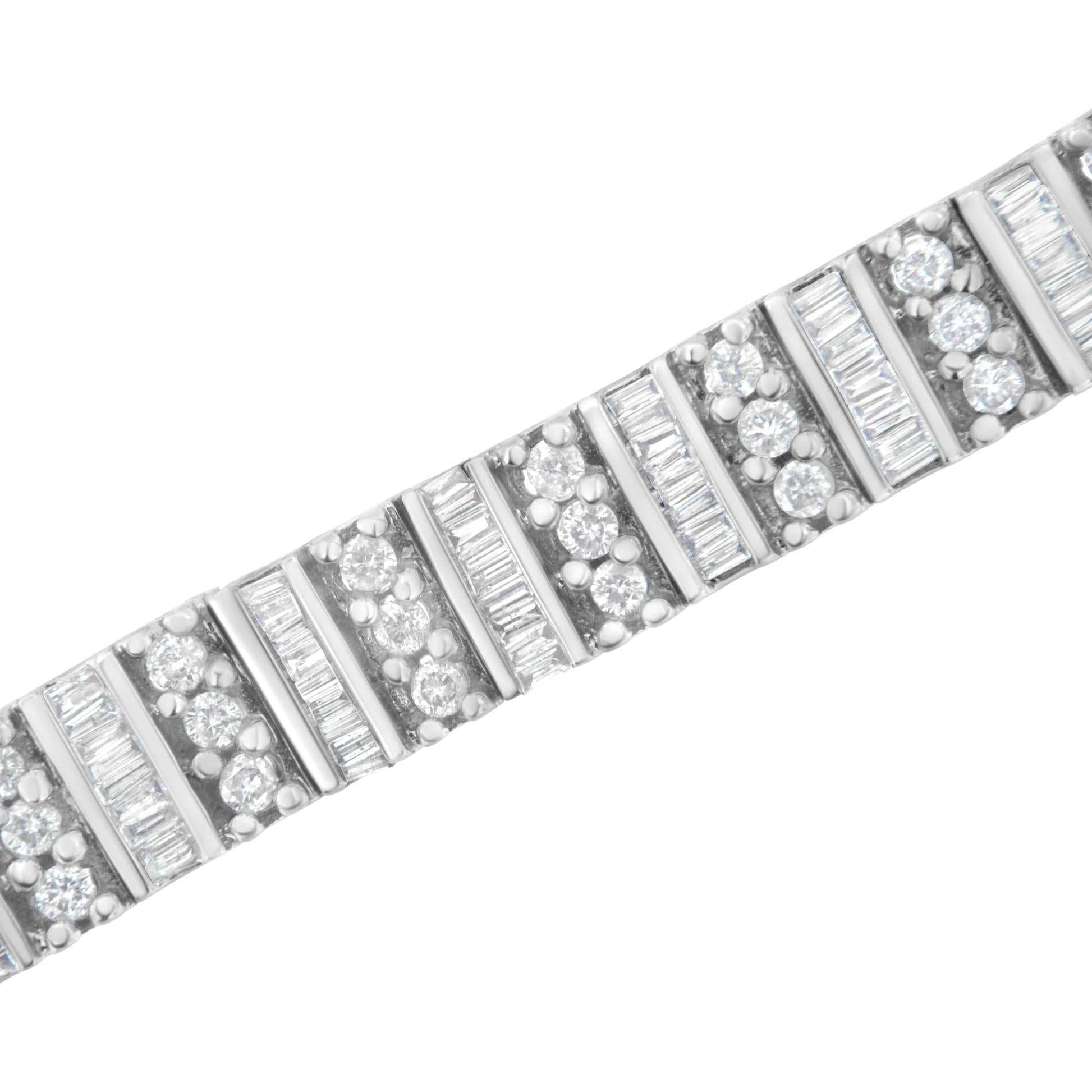 14K White Gold 4 7/8 Cttw Baguette & Round Brilliant-Cut Diamond Channel- & Prong-Set Tennis Bracelet (I-J Color, I1-I2 - The Sparkling Squirrels & Co. 