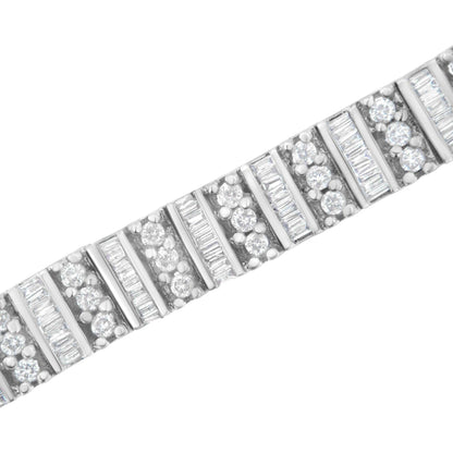 14K White Gold 4 7/8 Cttw Baguette & Round Brilliant-Cut Diamond Channel- & Prong-Set Tennis Bracelet (I-J Color, I1-I2 - The Sparkling Squirrels & Co. 