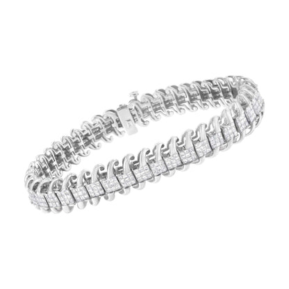 14K White Gold 5.0 Cttw Princess Cut Diamond 7" Invisible Set Wavy S-Link Tennis Bracelet (G-H Color, SI1-SI2 Clarity) - The Sparkling Squirrels & Co. 