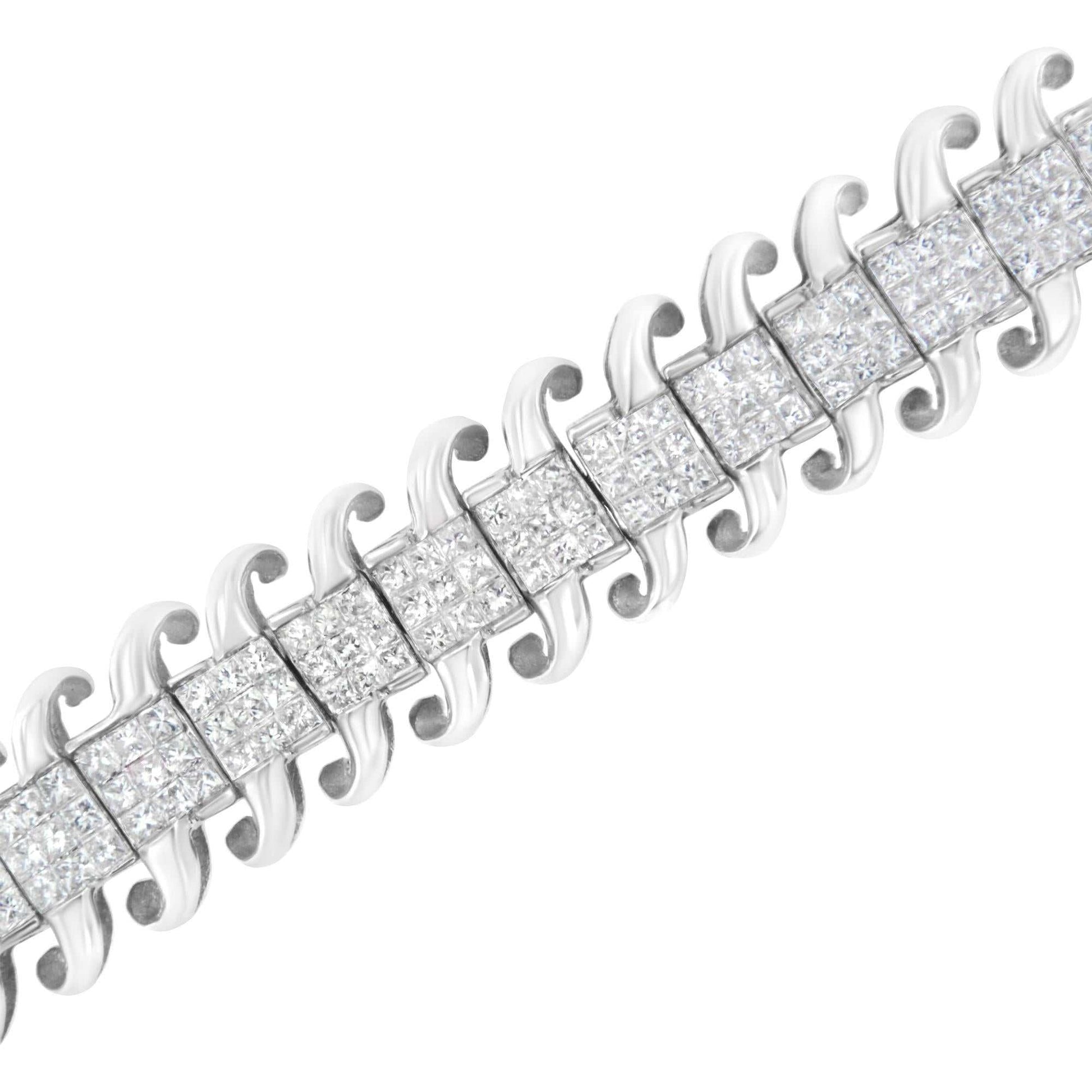 14K White Gold 5.0 Cttw Princess Cut Diamond 7" Invisible Set Wavy S-Link Tennis Bracelet (G-H Color, SI1-SI2 Clarity) - The Sparkling Squirrels & Co. 