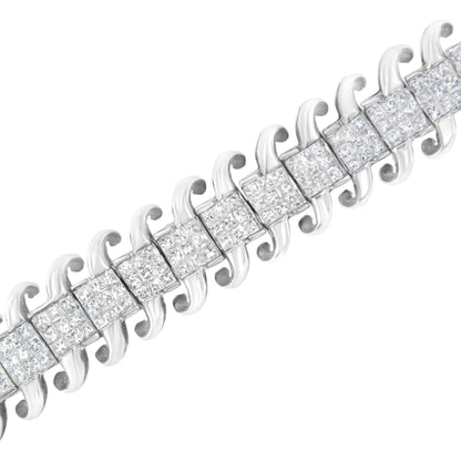 14K White Gold 5.0 Cttw Princess Cut Diamond 7" Invisible Set Wavy S-Link Tennis Bracelet (G-H Color, SI1-SI2 Clarity) - The Sparkling Squirrels & Co. 
