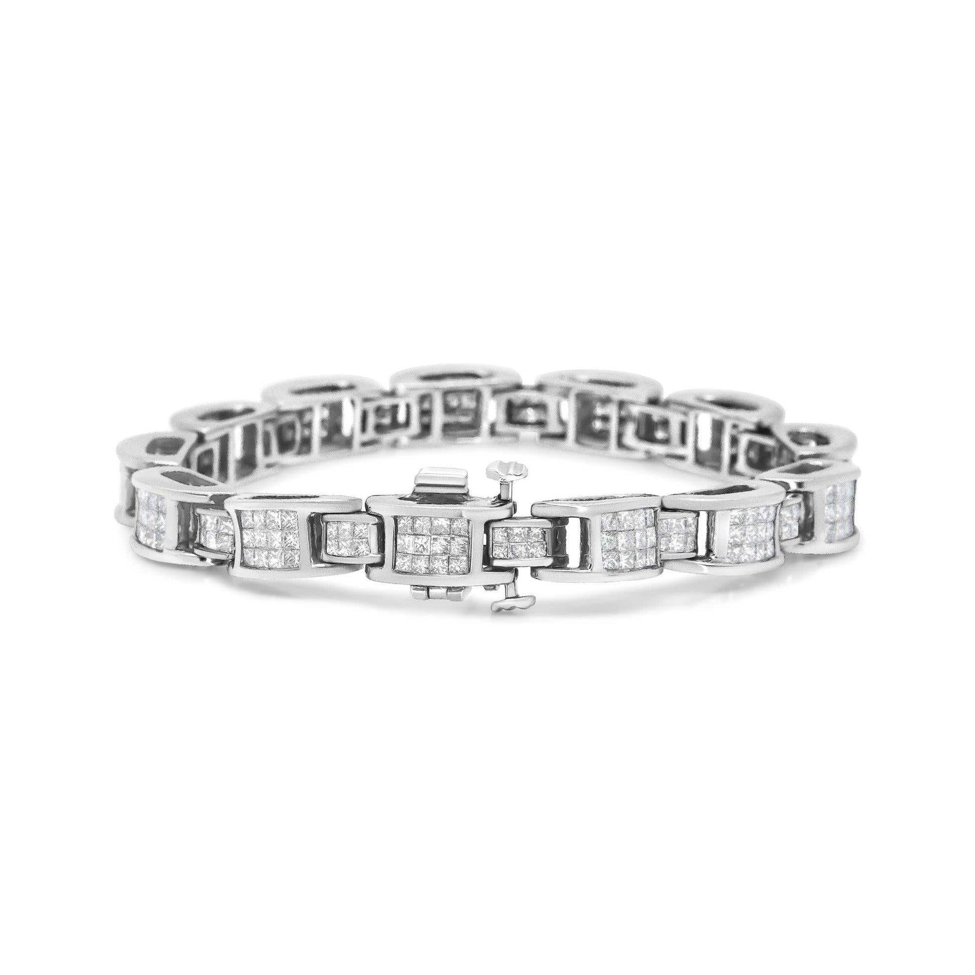 14K White Gold 5.0 Cttw Princess Cut Diamond Invisible Set Alternating Size D Shaped Links Tennis Bracelet (H-I Color, S - The Sparkling Squirrels & Co. 