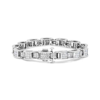 14K White Gold 5.0 Cttw Princess Cut Diamond Invisible Set Alternating Size D Shaped Links Tennis Bracelet (H-I Color, S - The Sparkling Squirrels & Co. 