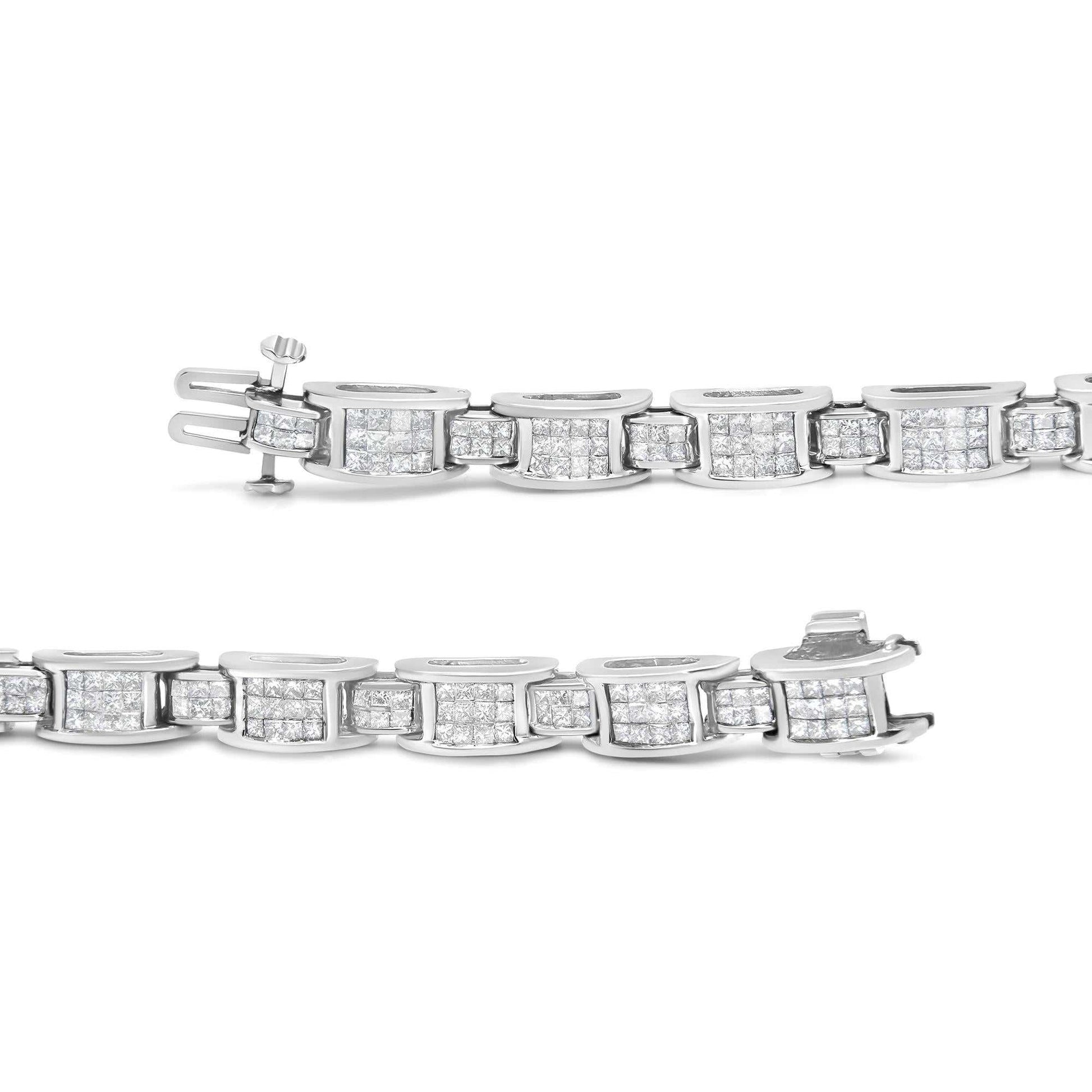 14K White Gold 5.0 Cttw Princess Cut Diamond Invisible Set Alternating Size D Shaped Links Tennis Bracelet (H-I Color, S - The Sparkling Squirrels & Co. 
