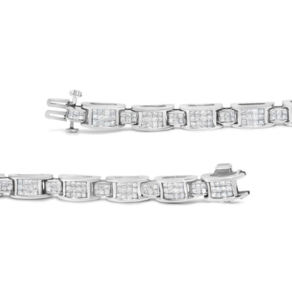 14K White Gold 5.0 Cttw Princess Cut Diamond Invisible Set Alternating Size D Shaped Links Tennis Bracelet (H-I Color, S - The Sparkling Squirrels & Co. 