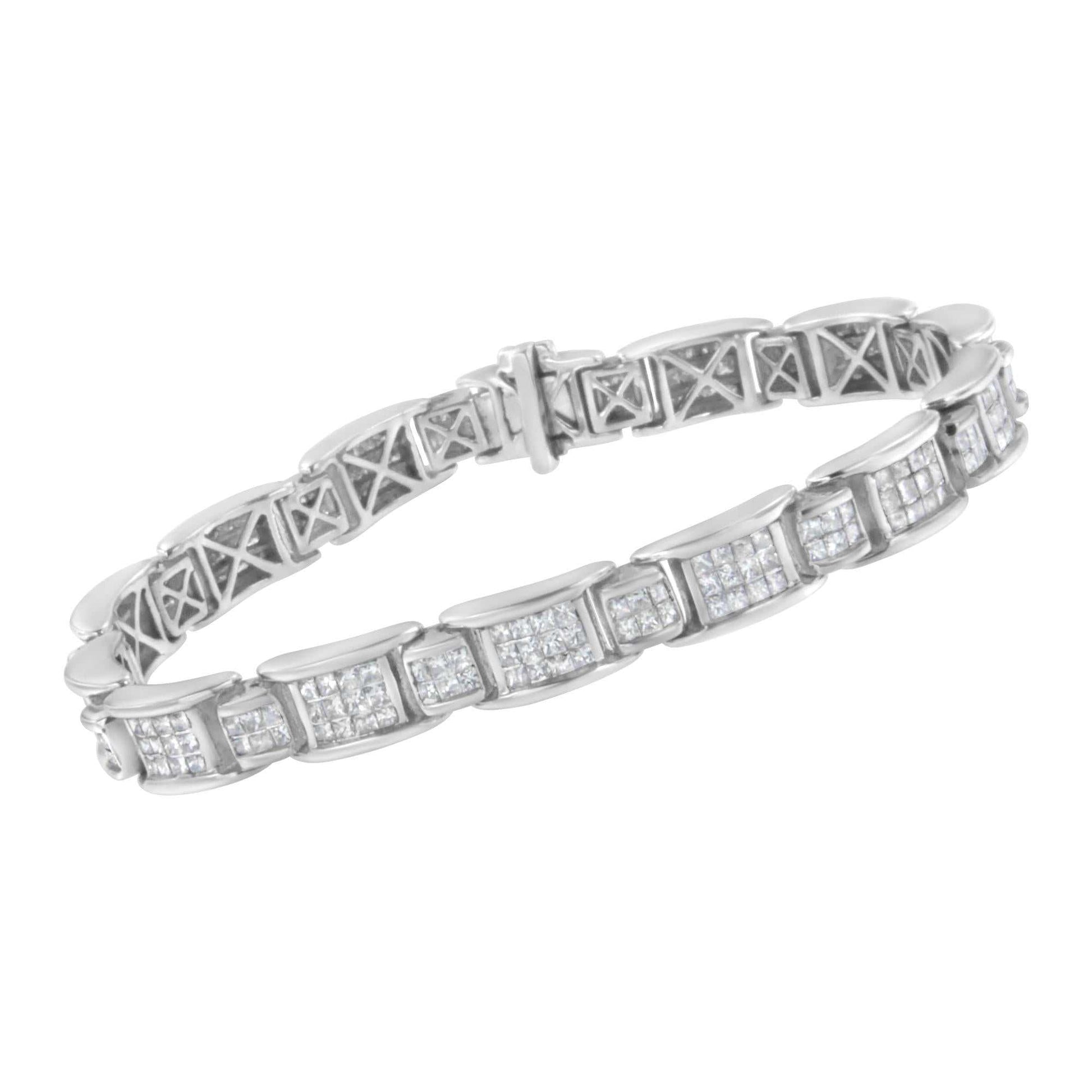 14K White Gold 5.0 Cttw Princess-Cut Diamond Rectangular Alternating Station 7" Tennis Bracelet (G-H Color, SI1-SI2 Clar - The Sparkling Squirrels & Co. 