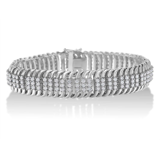 14K white gold tennis bracelet with 5.0 carat round brilliant cut diamonds and S-shaped links