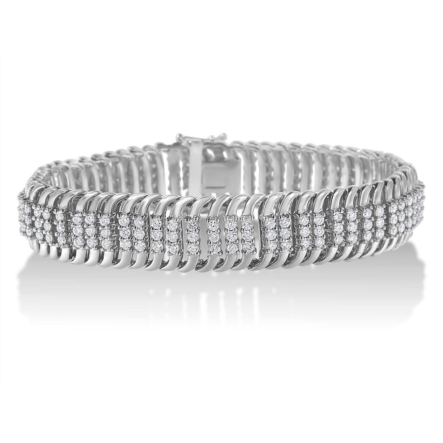 14K white gold tennis bracelet with 5.0 carat round brilliant cut diamonds and S-shaped links