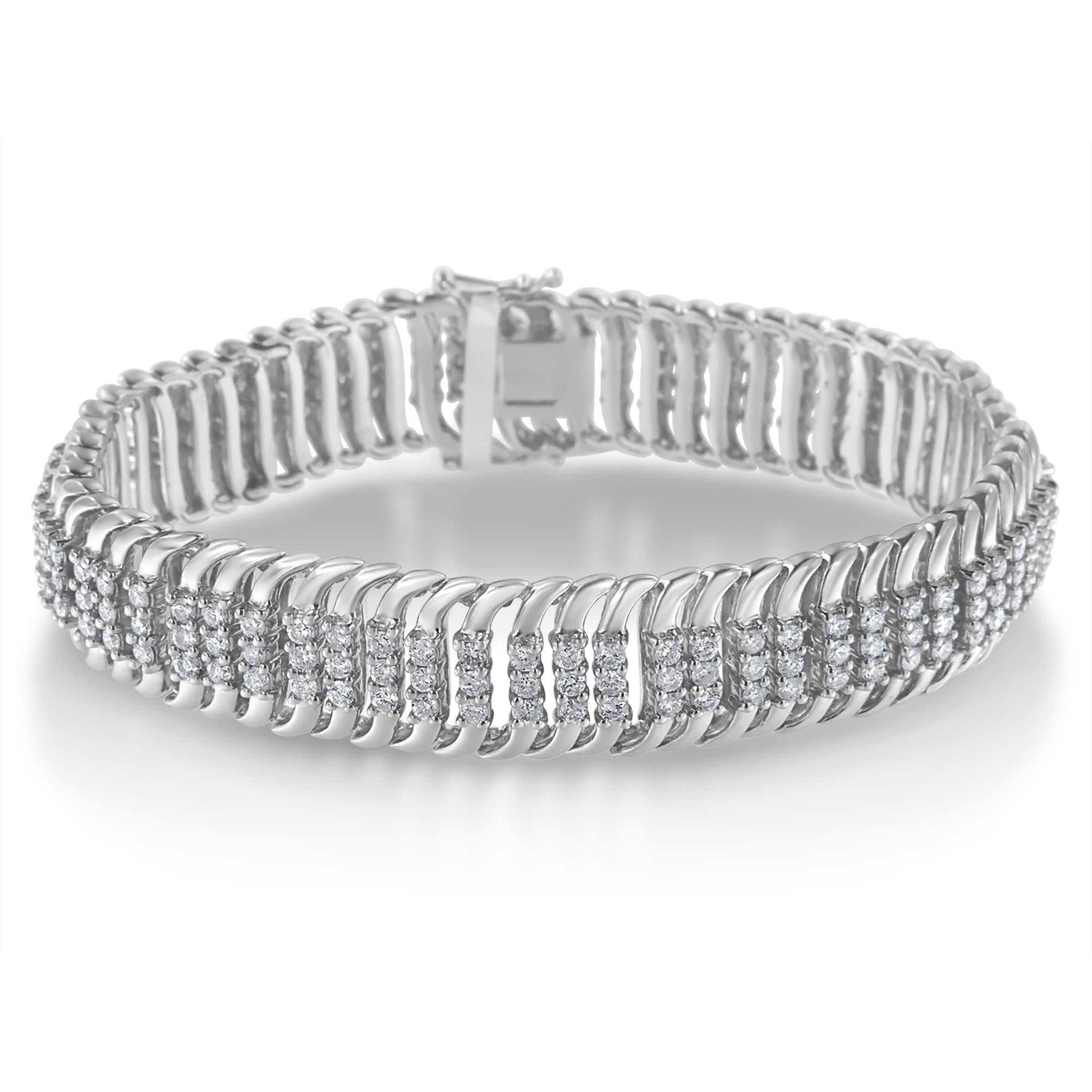 14K White Gold 5.0 Cttw Round Brilliant Cut Diamond 7" S Wave Serpentine Tennis Bracelet (H-I Color, I1-I2 Clarity) - The Sparkling Squirrels & Co. 