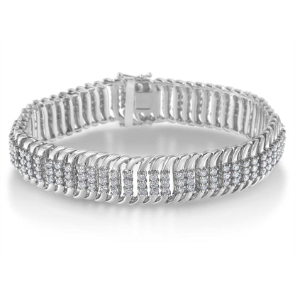 14K White Gold 5.0 Cttw Round Brilliant Cut Diamond 7" S Wave Serpentine Tennis Bracelet (H-I Color, I1-I2 Clarity) - The Sparkling Squirrels & Co. 