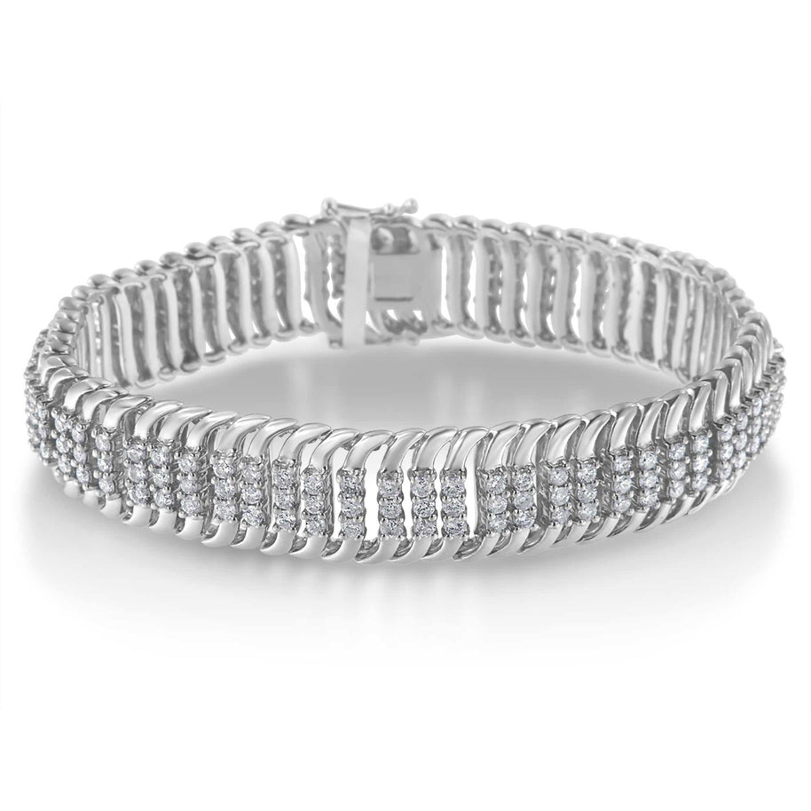 14K White Gold 5.0 Cttw Round Brilliant Cut Diamond 7" S Wave Serpentine Tennis Bracelet (H-I Color, I1-I2 Clarity) - The Sparkling Squirrels & Co. 