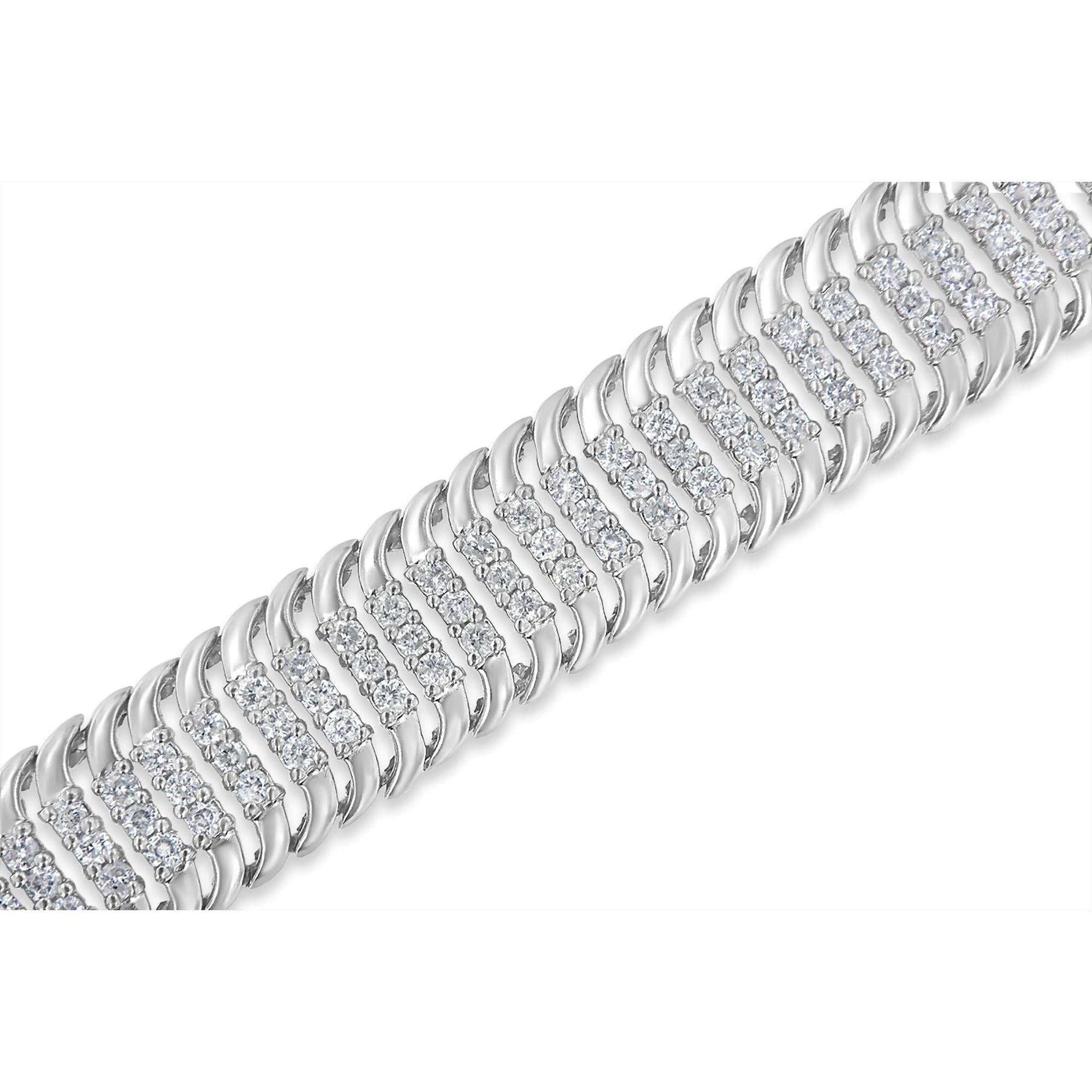 14K White Gold 5.0 Cttw Round Brilliant Cut Diamond 7" S Wave Serpentine Tennis Bracelet (H-I Color, I1-I2 Clarity) - The Sparkling Squirrels & Co. 