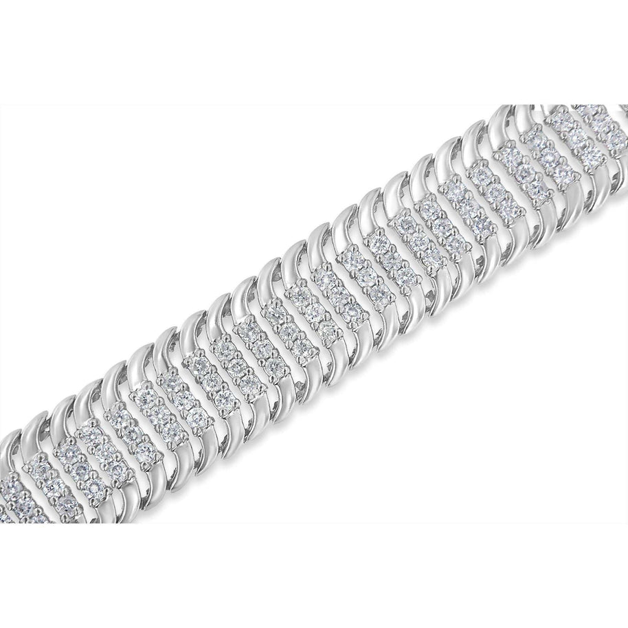 14K White Gold 5.0 Cttw Round Brilliant Cut Diamond 7" S Wave Serpentine Tennis Bracelet (H-I Color, I1-I2 Clarity) - The Sparkling Squirrels & Co. 