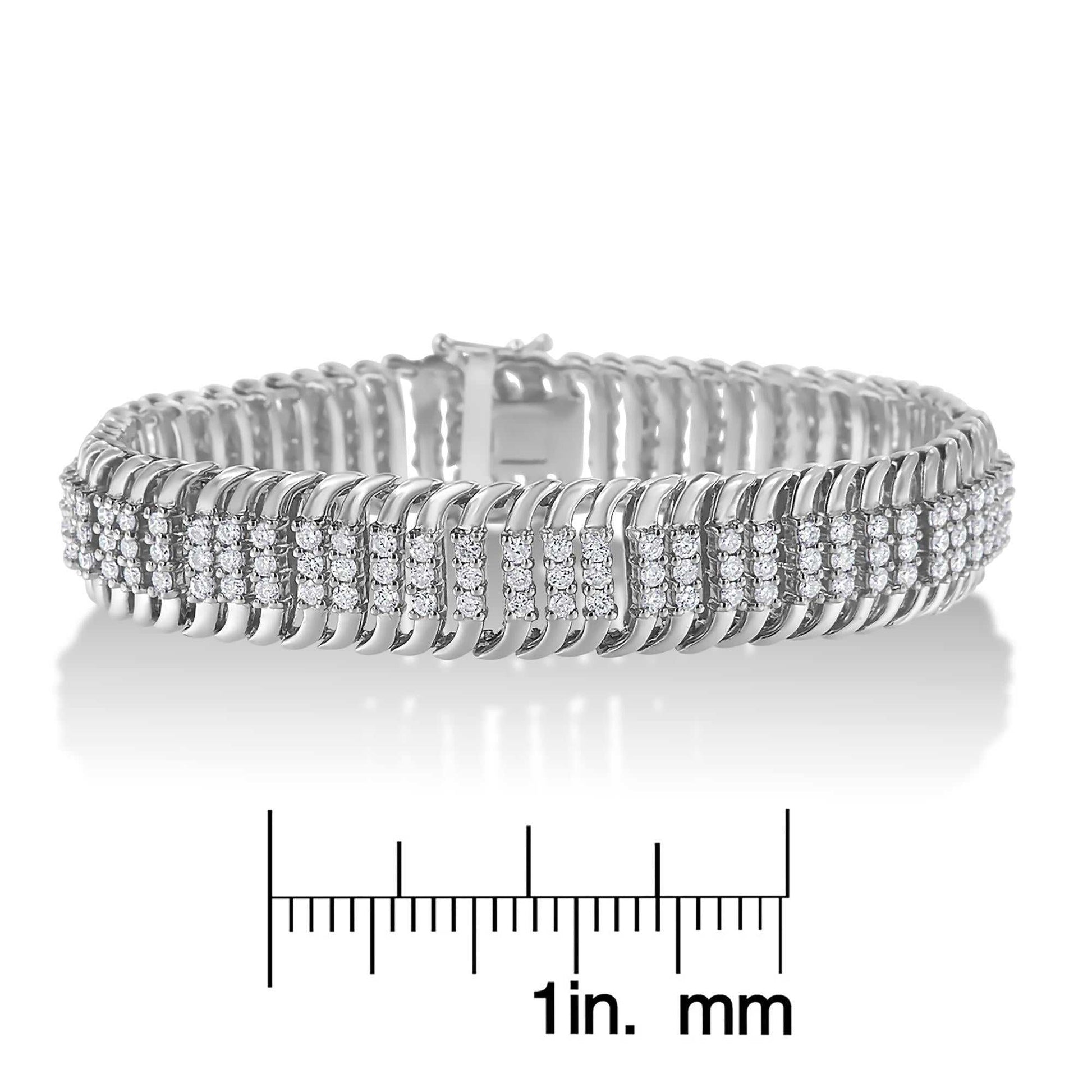 14K White Gold 5.0 Cttw Round Brilliant Cut Diamond 7" S Wave Serpentine Tennis Bracelet (H-I Color, I1-I2 Clarity) - The Sparkling Squirrels & Co. 