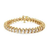 AGS Certified 18K yellow gold diamond tennis bracelet with 5.00 carat round brilliant diamonds in S-link design