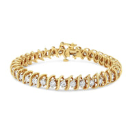 AGS Certified 18K yellow gold diamond tennis bracelet with 5.00 carat round brilliant diamonds in S-link design