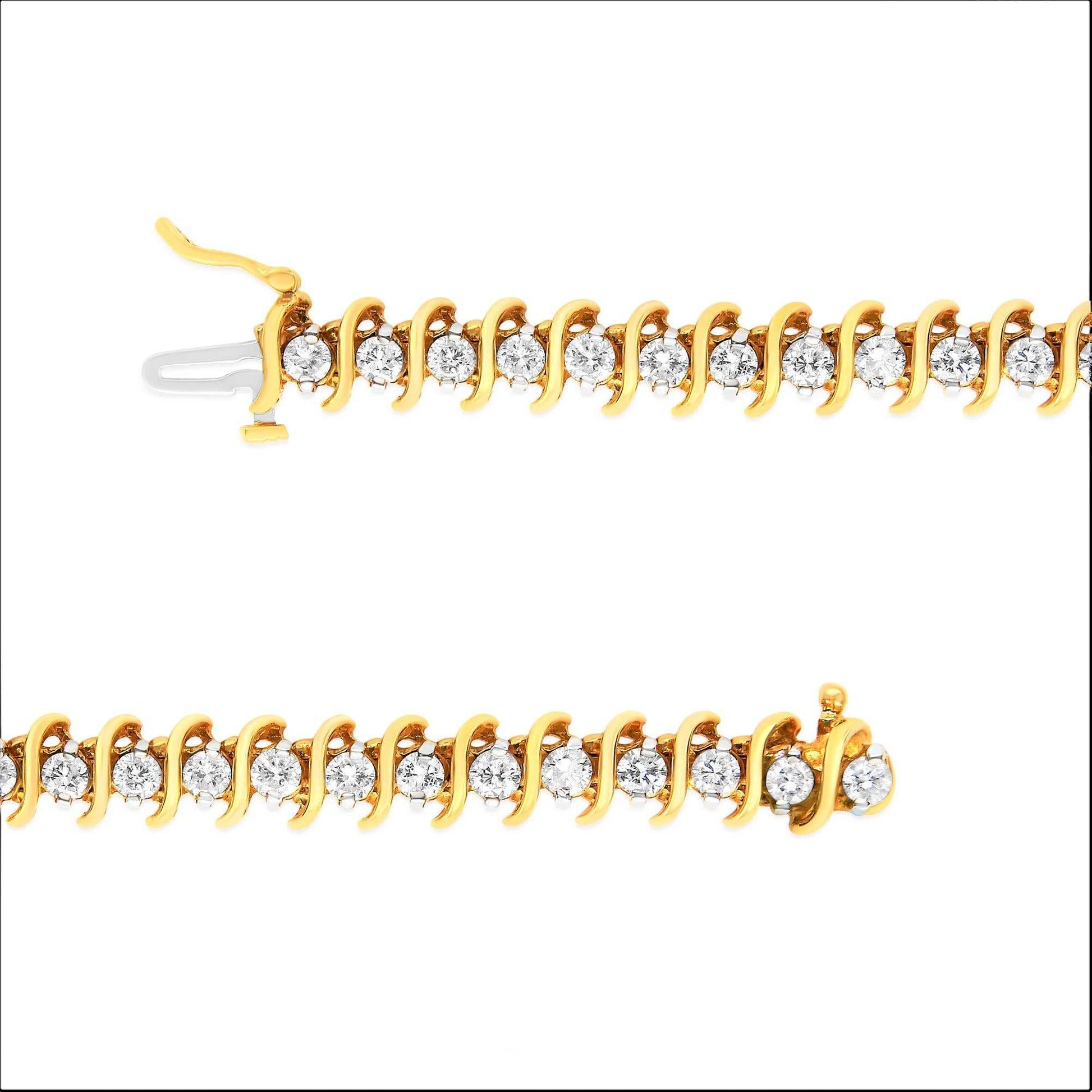 AGS Certified 18K Yellow Gold 5.00 Cttw "S" Link Wrapped 2-Prong Set Round Brilliant Diamond Tennis Bracelet (G-H Color, - The Sparkling Squirrels & Co. 