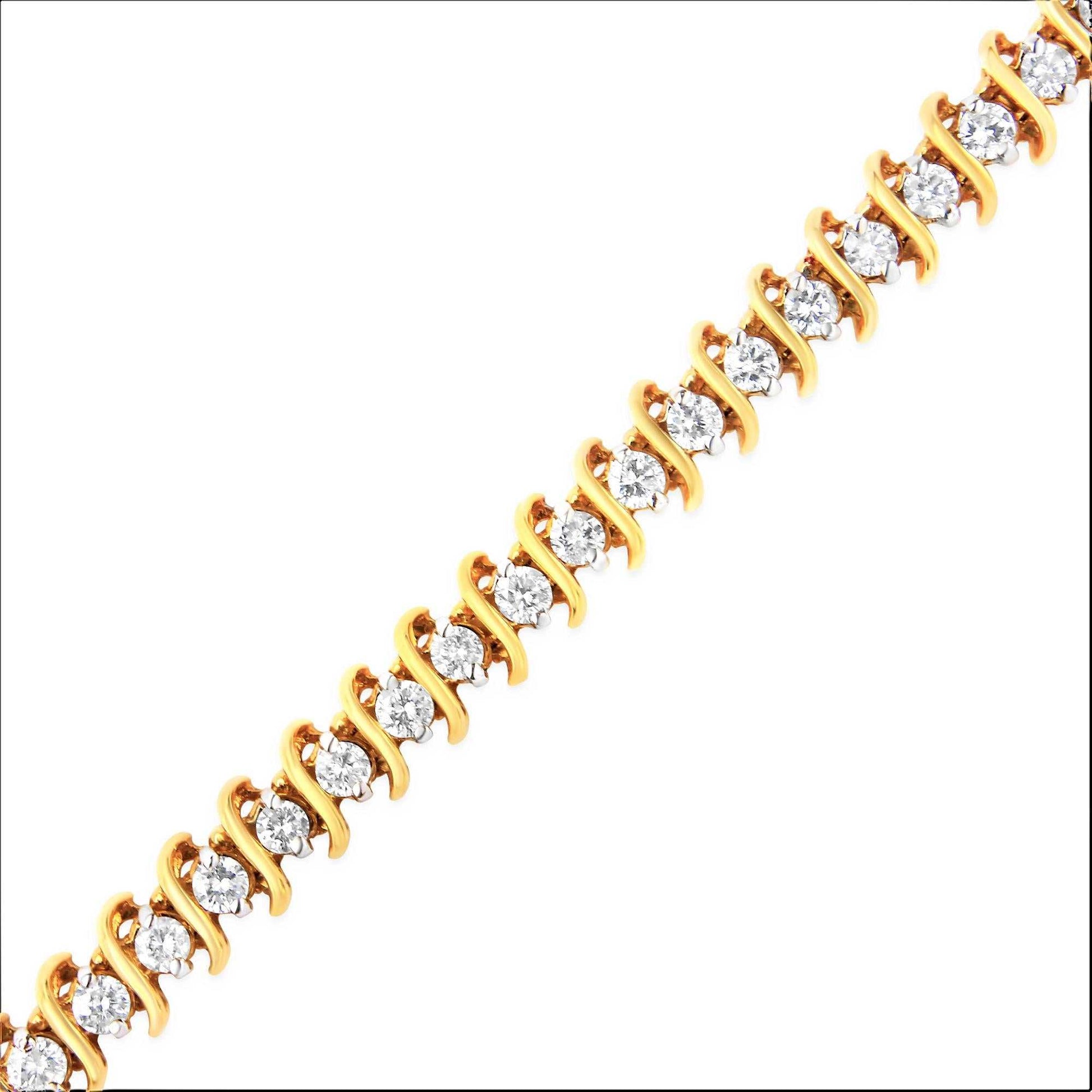 AGS Certified 18K Yellow Gold 5.00 Cttw "S" Link Wrapped 2-Prong Set Round Brilliant Diamond Tennis Bracelet (G-H Color, - The Sparkling Squirrels & Co. 