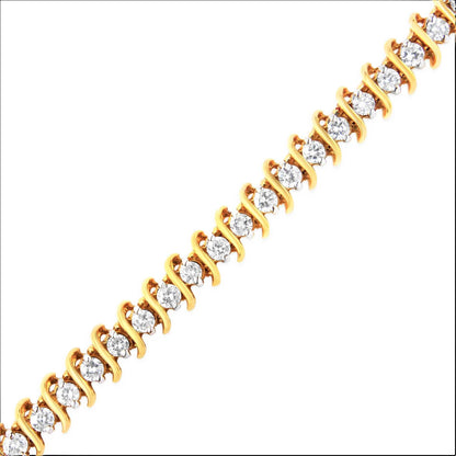 AGS Certified 18K Yellow Gold 5.00 Cttw "S" Link Wrapped 2-Prong Set Round Brilliant Diamond Tennis Bracelet (G-H Color, - The Sparkling Squirrels & Co. 