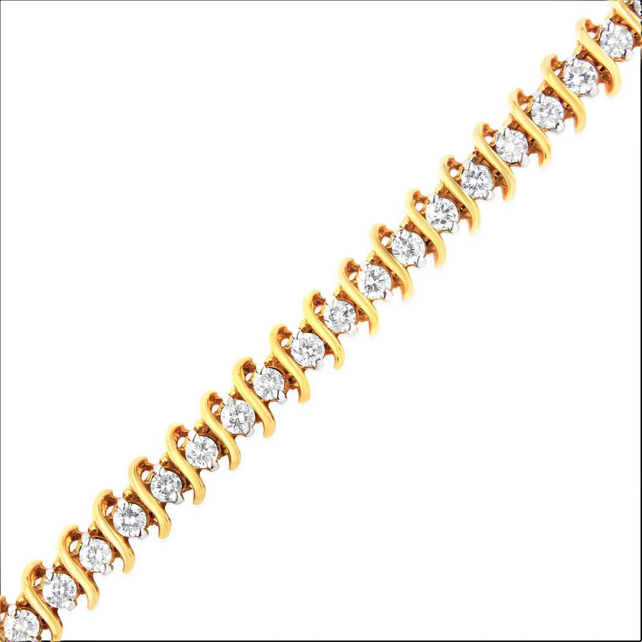 AGS Certified 18K Yellow Gold 5.00 Cttw "S" Link Wrapped 2-Prong Set Round Brilliant Diamond Tennis Bracelet (G-H Color, - The Sparkling Squirrels & Co. 