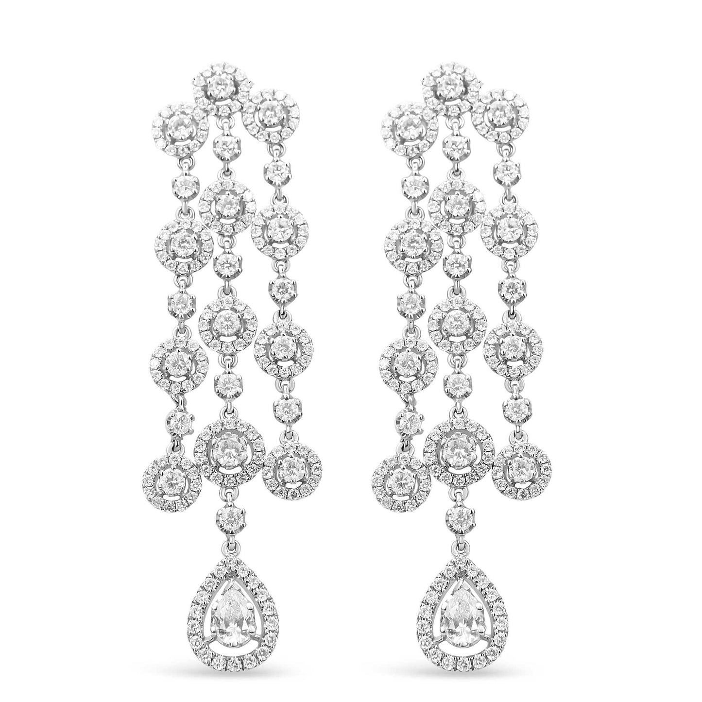 18K White Gold 4 3/4 Cttw Diamond Double Teardrop Waterfall Dangle Earrings (H-I Color, VS1-VS2 Clarity) - The Sparkling Squirrels & Co. 