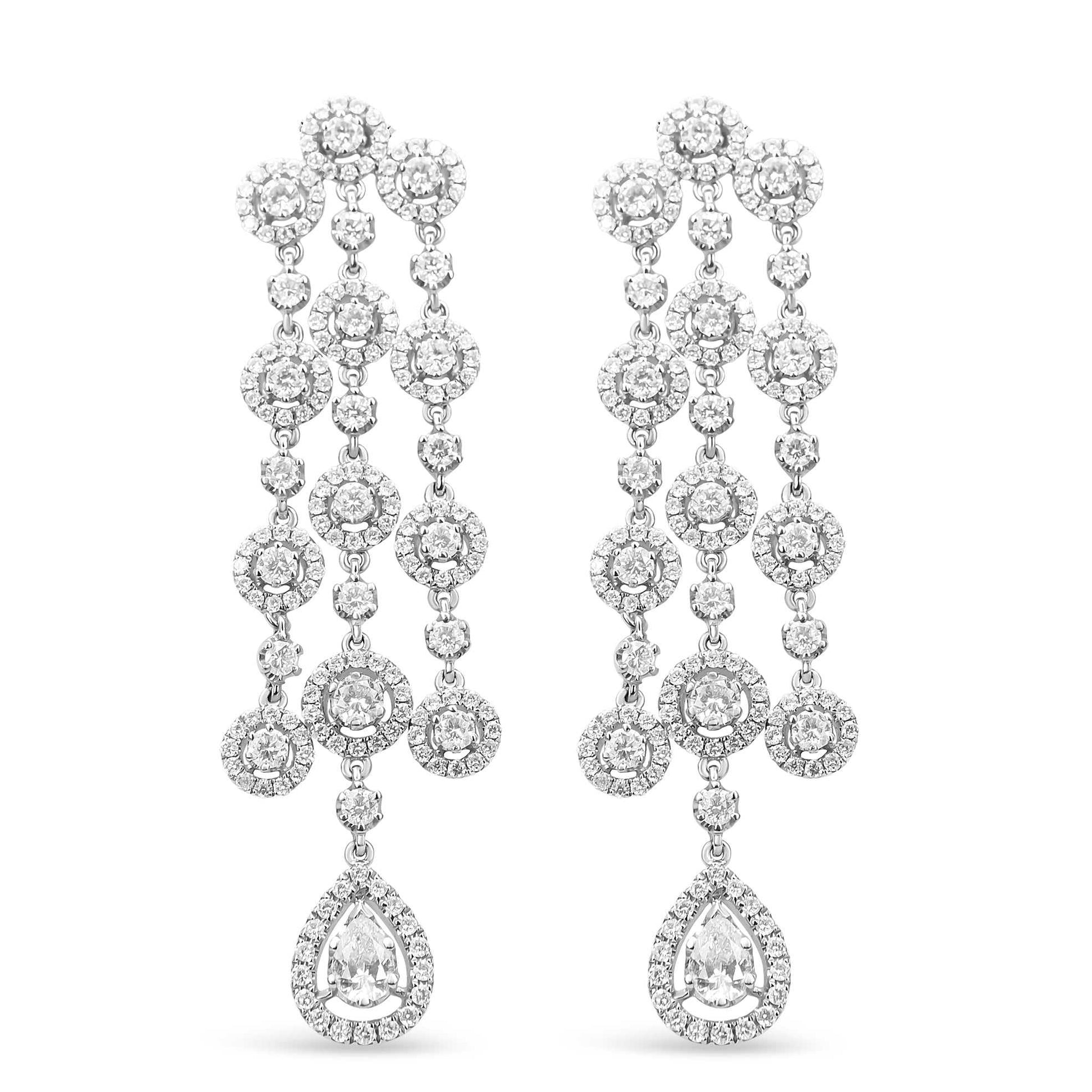 18K White Gold 4 3/4 Cttw Diamond Double Teardrop Waterfall Dangle Earrings (H-I Color, VS1-VS2 Clarity) - The Sparkling Squirrels & Co. 