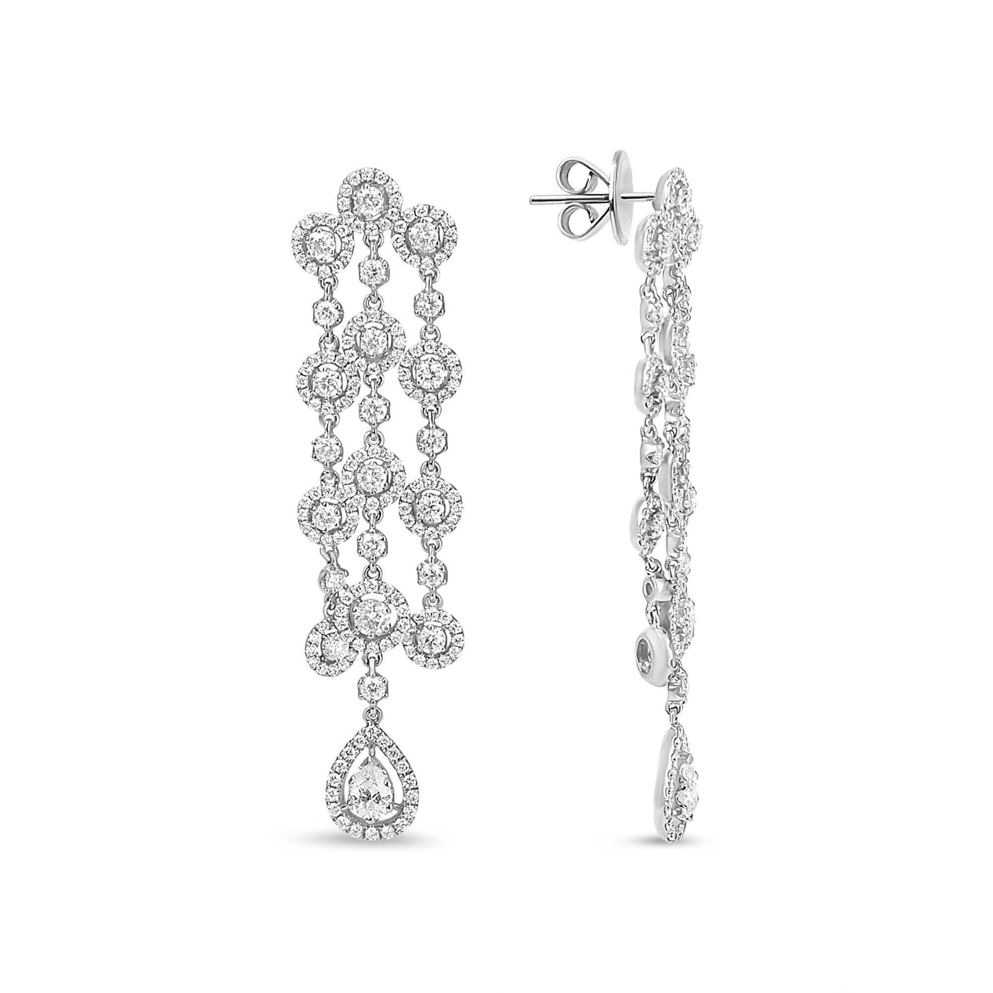 18K White Gold 4 3/4 Cttw Diamond Double Teardrop Waterfall Dangle Earrings (H-I Color, VS1-VS2 Clarity) - The Sparkling Squirrels & Co. 