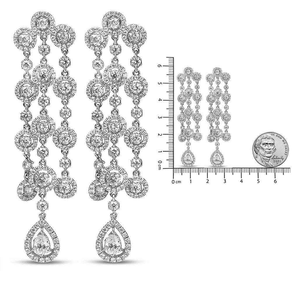 18K White Gold 4 3/4 Cttw Diamond Double Teardrop Waterfall Dangle Earrings (H-I Color, VS1-VS2 Clarity) - The Sparkling Squirrels & Co. 