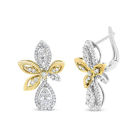 14K white and yellow gold diamond drop dangle earrings with teardrop and marquise shapes and pave-set round diamonds