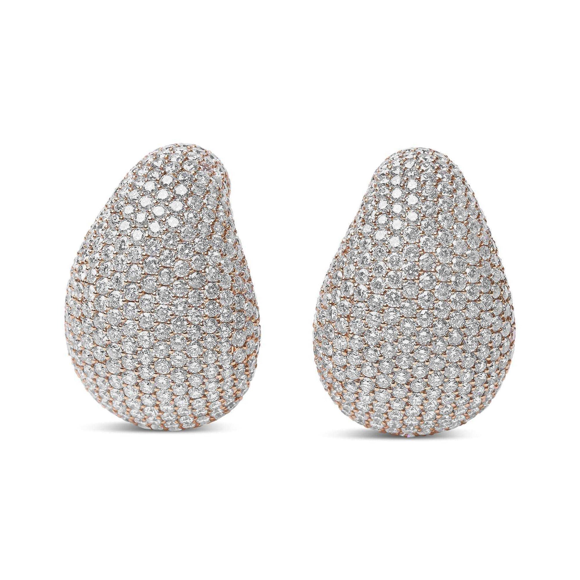 18K Rose Gold 13 1/5 Cttw Micro-Pave Diamond Sculptural Design Statement Omega Back Earrings (G-H Color, SI1-SI2 Clarity - The Sparkling Squirrels & Co. 