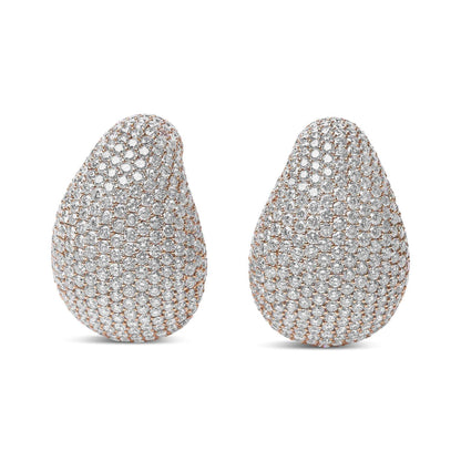 18K Rose Gold 13 1/5 Cttw Micro-Pave Diamond Sculptural Design Statement Omega Back Earrings (G-H Color, SI1-SI2 Clarity - The Sparkling Squirrels & Co. 