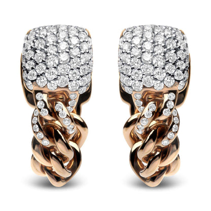 18K rose gold Cuban chain huggie earrings with 3/4 cttw round diamond pave, G-H color, SI1-SI2 clarity