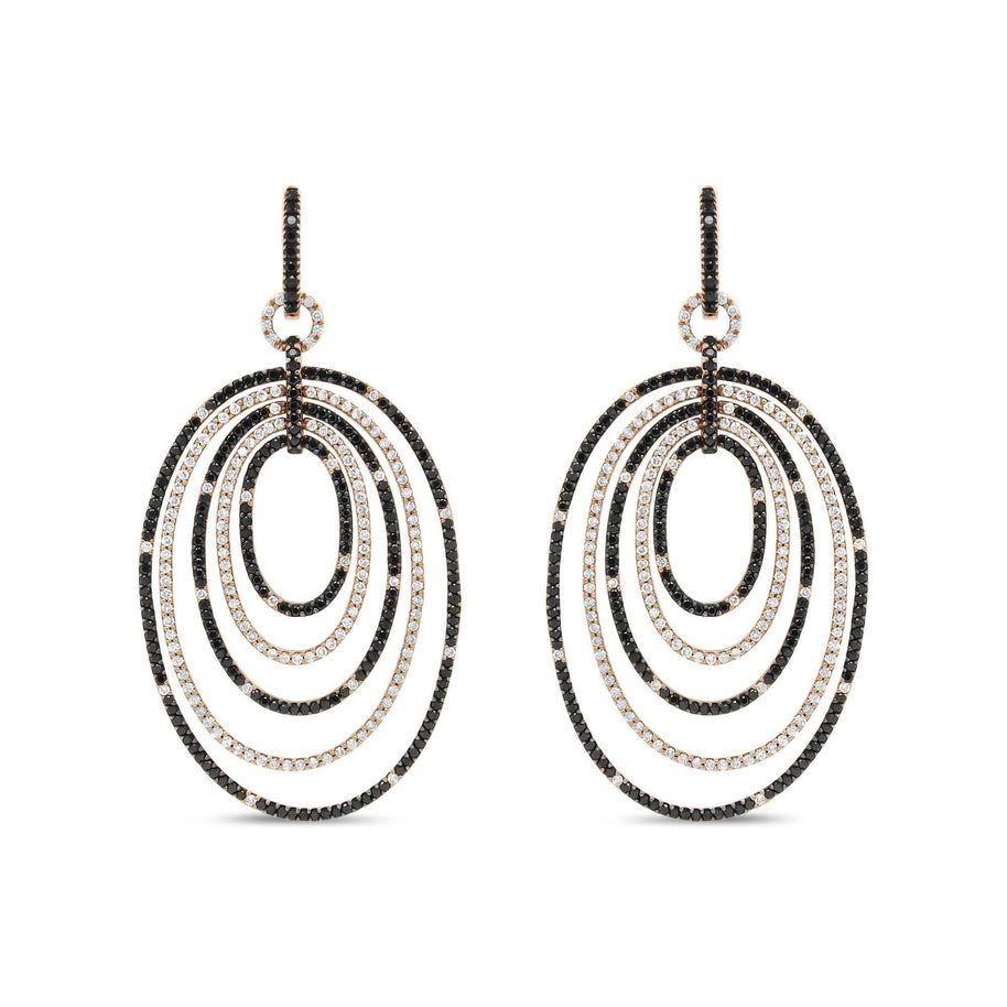 18K Rose Gold 5.00 Cttw Round Black and White Diamond Graduated Hoop Dangle Earrings (Black and F-G Color, VS1-VS2 Clari - The Sparkling Squirrels & Co. 