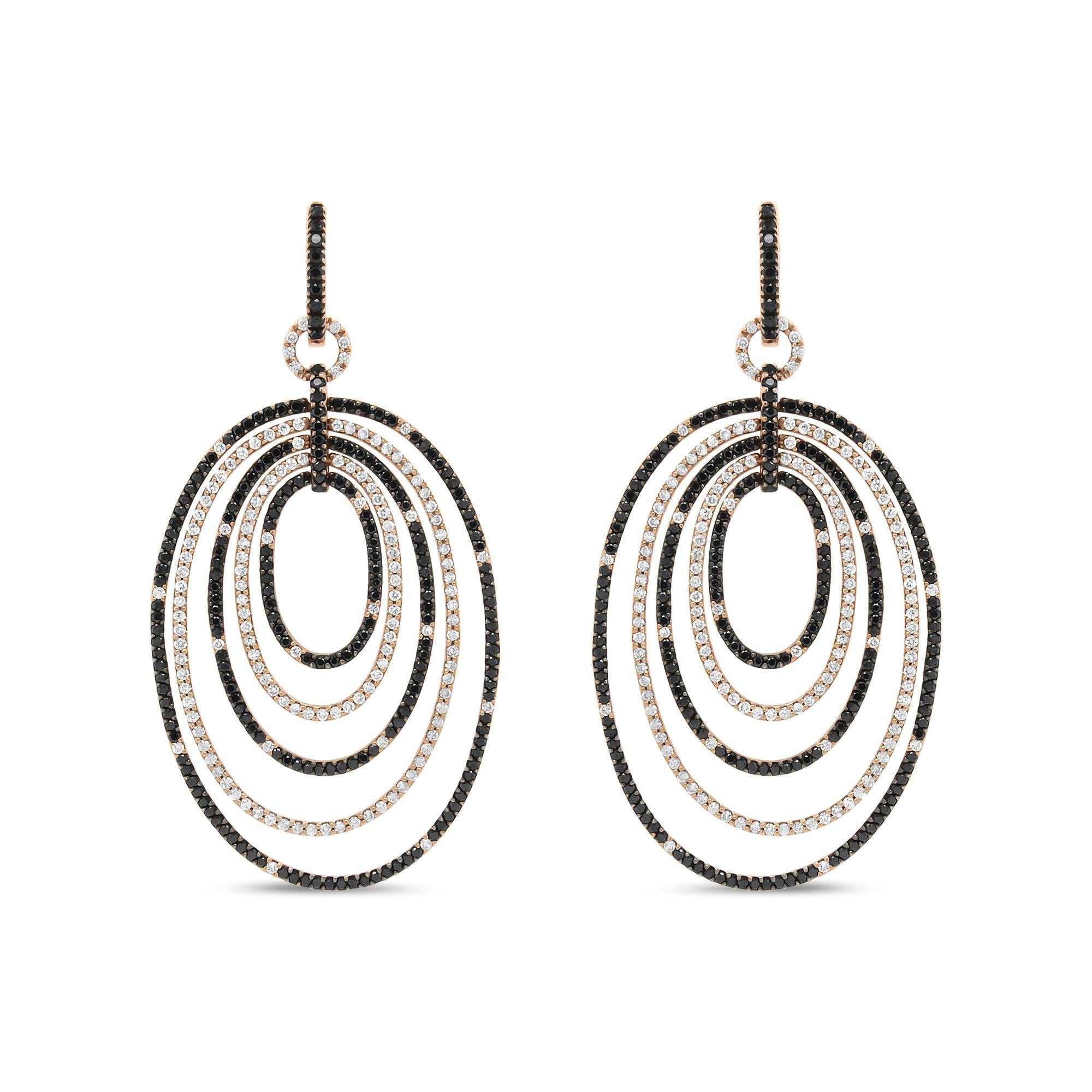 18K Rose Gold 5.00 Cttw Round Black and White Diamond Graduated Hoop Dangle Earrings (Black and F-G Color, VS1-VS2 Clari - The Sparkling Squirrels & Co. 