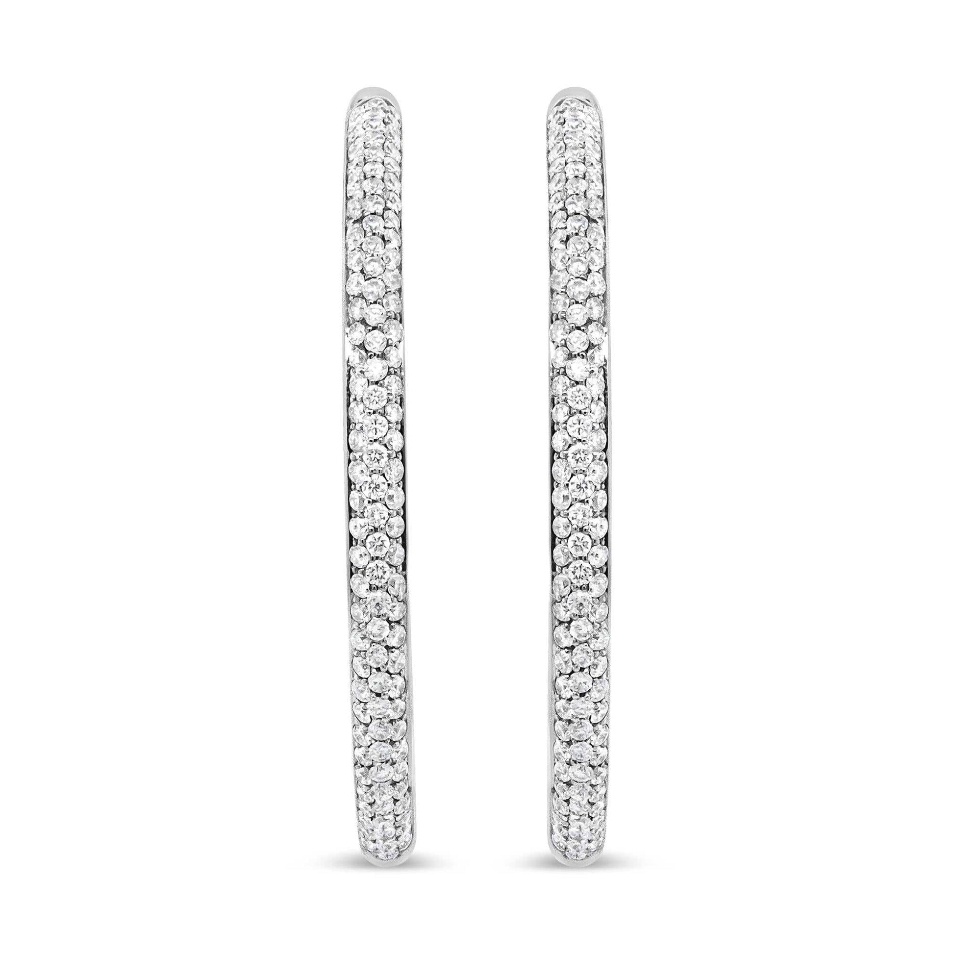 18K White Gold 2.00 Cttw Round-Cut Diamond Inner-Outer Hoop Earrings (F-G Color, VS1-VS2 Clarity) - The Sparkling Squirrels & Co. 