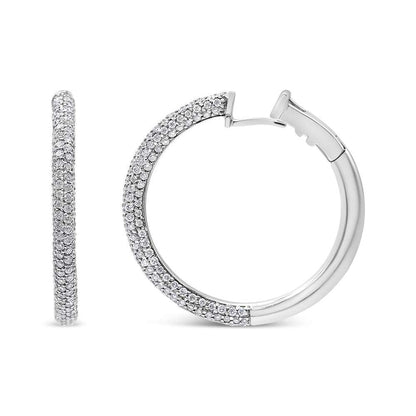 18K white gold pave set diamond semi eternity leverback hoop earrings with 2 1/3 carat total weight and F-G color VS1-VS2 clarity diamonds