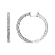 18K white gold pave set diamond semi eternity leverback hoop earrings with 2 1/3 carat total weight and F-G color VS1-VS2 clarity diamonds